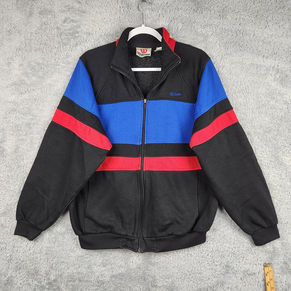 Vintage Wilson Track Jacket Mens Large Black Blue Red Full Zip Colorblock 80s